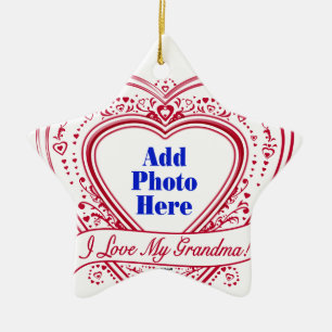 I Love My Grandma! Photo Red Hearts Ceramic Tree Decoration