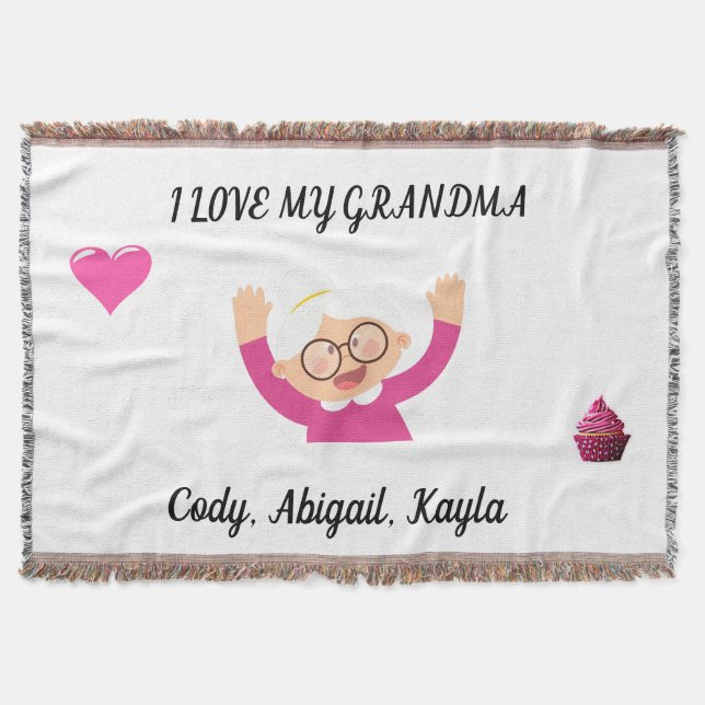 "I Love My Grandma" throw blanket with kids names. (Front)
