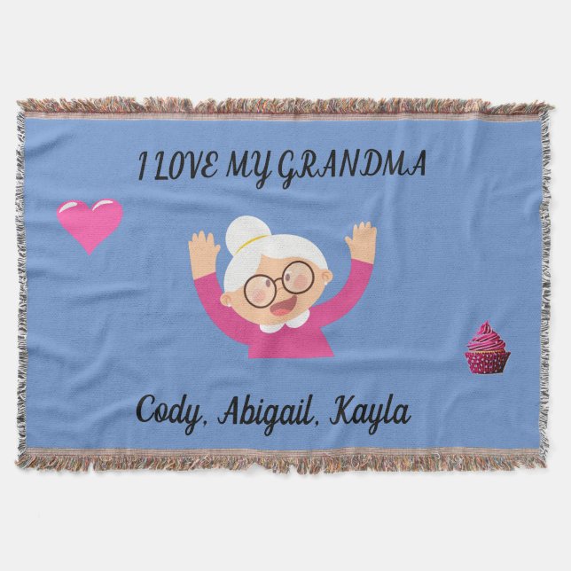 "I Love My Grandma" throw blanket with kids names. (Front)