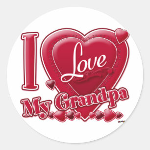 I Love My Grandpa red - heart Classic Round Sticker