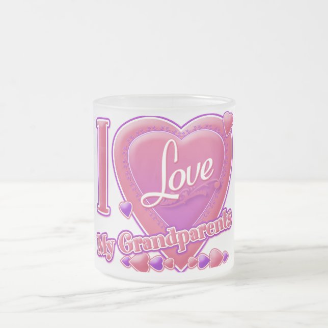 I Love My Grandparents pink/purple - heart Frosted Glass Coffee Mug (Center)