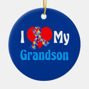 I Love My Grandson Autism Awareness Blue Ceramic Tree Decoration
