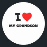 I Love My Grandson Classic Round Sticker<br><div class="desc">Use the search tool at my store to find other My Grandson merchandise. I Love My Grandson products avaiable on tshirts, sweatshirts, kids shirts, infant onsies, stickers, magnets, and much more My Grandson clothing fully customisable to your specifcations. If you like what you see, please link to my store (www.zazzle.com/ilovemyshirt)...</div>