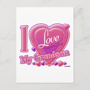 I Love My Grandson pink/purple - heart Postcard