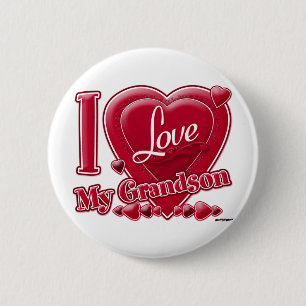 I Love My Grandson red - heart 6 Cm Round Badge