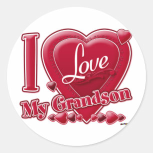 I Love My Grandson red - heart Classic Round Sticker
