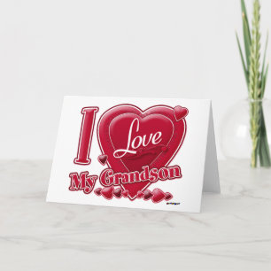 I Love My Grandson red - heart Holiday Card