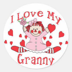 I love My Granny Rag Doll & Hearts Classic Round Sticker