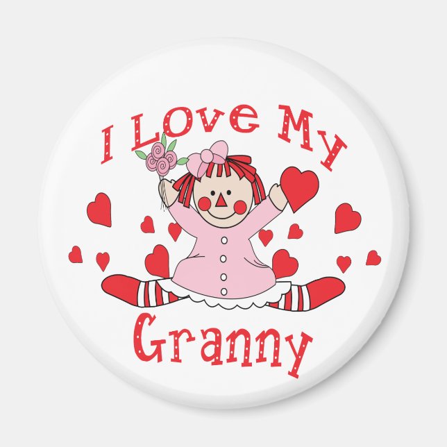 I love My Granny Rag Doll & Hearts Magnet (Front)