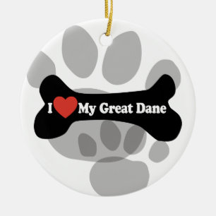 I Love My Great Dane  - Dog Bone Ceramic Tree Decoration