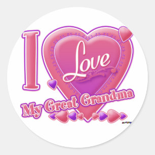 I Love My Great Grandma pink/purple - heart Classic Round Sticker