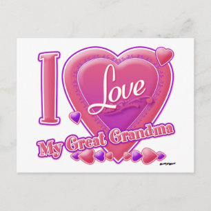 I Love My Great Grandma pink/purple - heart Postcard