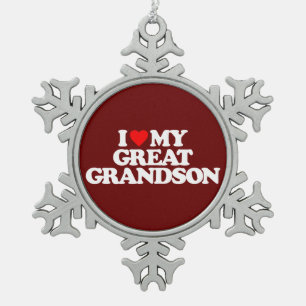 I LOVE MY GREAT GRANDSON SNOWFLAKE PEWTER CHRISTMAS ORNAMENT