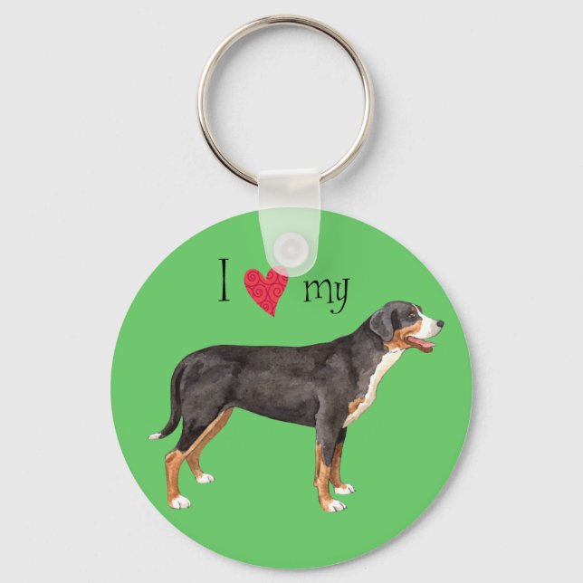 I Love my Greater Swiss Mountain Dog Key Ring (Front)
