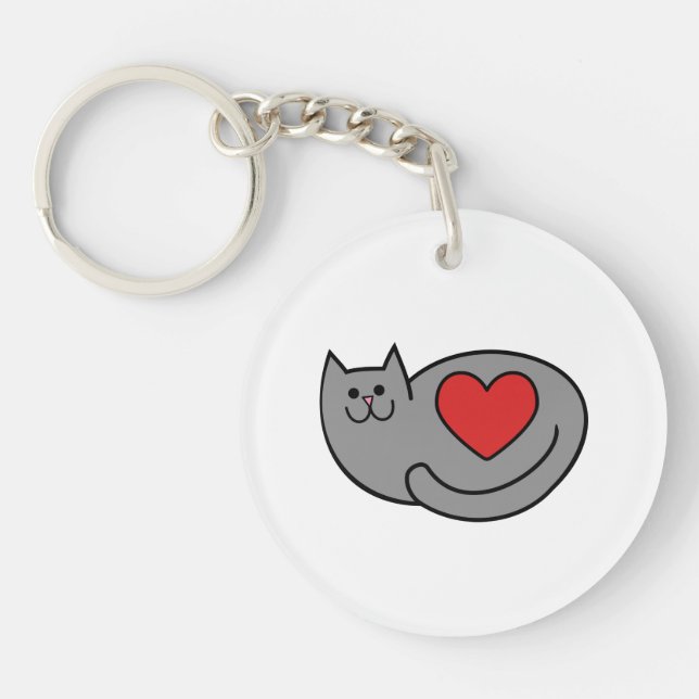 I love my grey cat key ring (Front)