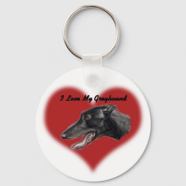 "I Love My Greyhound"Dog Art Keychain (Front)
