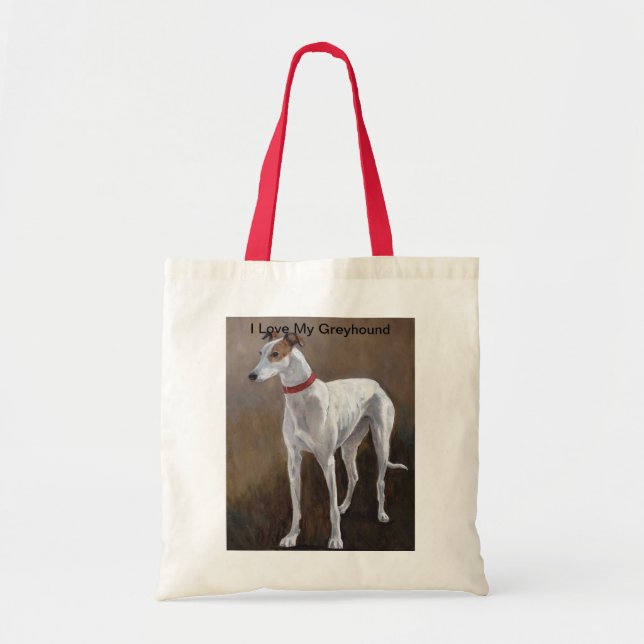 I Love My Greyhound Dog Art Tote Bag (Front)