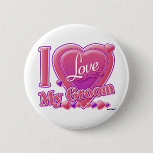 I Love My Groom pink/purple - heart 6 Cm Round Badge