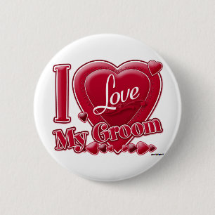 I Love My Groom red - heart 6 Cm Round Badge