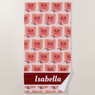I Love My Gut – Cute Smiling Intestines Beach Towel