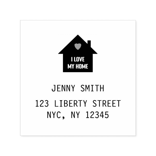 I Love My Home House Red Heart Address Name     Self-inking Stamp (Design)
