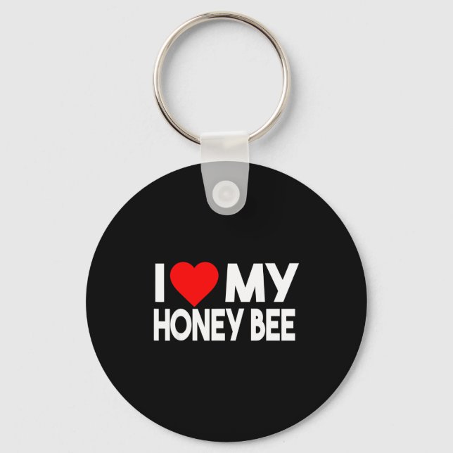 I Love My Honey Bee Shirt, Funny Animal Couple Mat Key Ring (Front)