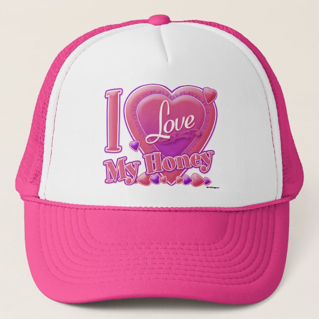 I Love My Honey pink/purple - heart Trucker Hat (Front)
