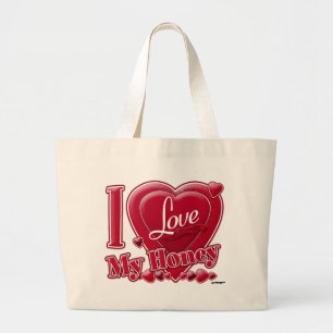 I Love My Honey red - heart Large Tote Bag