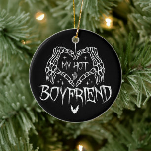 I Love My Hot Boyfriend Halloween Skeleton Funny Ceramic Tree Decoration
