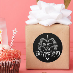 I Love My Hot Boyfriend Halloween Skeleton Funny Classic Round Sticker