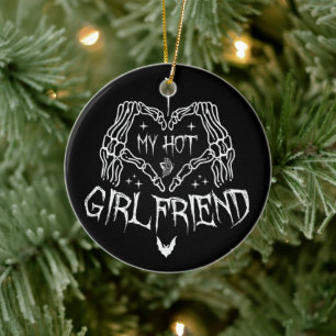 I Love My Hot Girlfriend Halloween Skeleton Funny Ceramic Tree Decoration