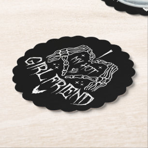 I Love My Hot Girlfriend Halloween Skeleton Funny Paper Coaster