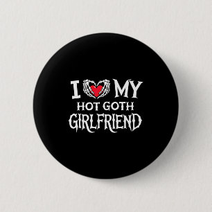 I Love My Hot Goth Gf Skeleton Hand Heart Valentin 6 Cm Round Badge