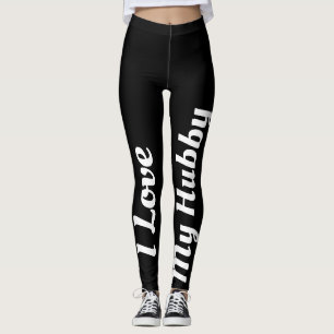 I Love My Hubby Black White Newly Married Cute Leggings