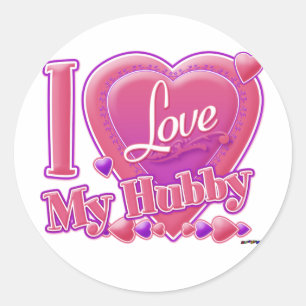 I Love My Hubby pink/purple - heart Classic Round Sticker