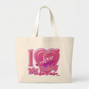 I Love My Hubby pink/purple - heart Large Tote Bag
