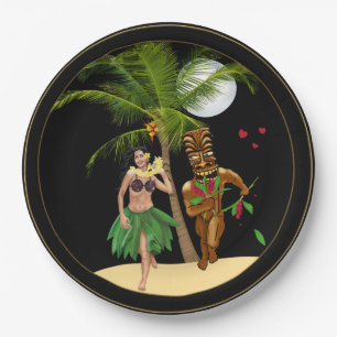I Love My Hula Girl Tiki Paper Plates 9"