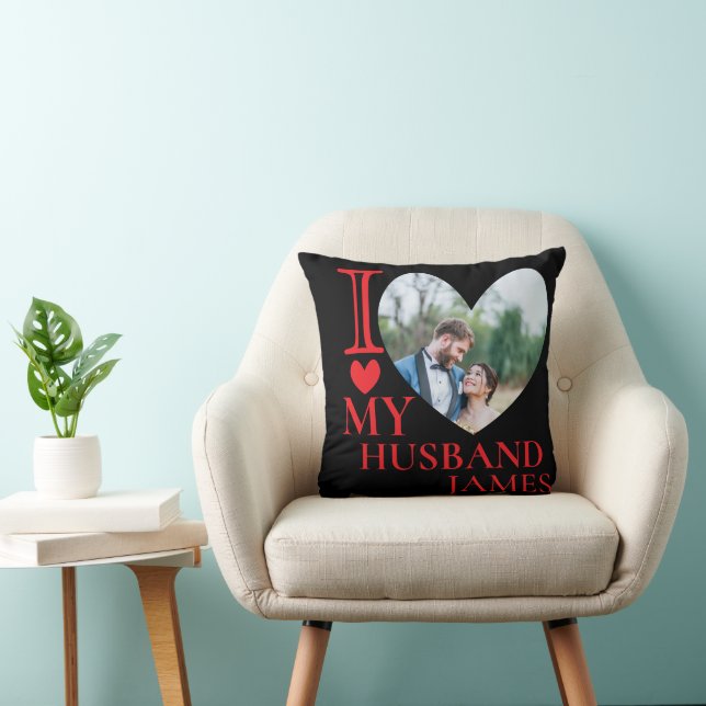 I Love My Husband Custom Photo Heart Cushion (Chair)