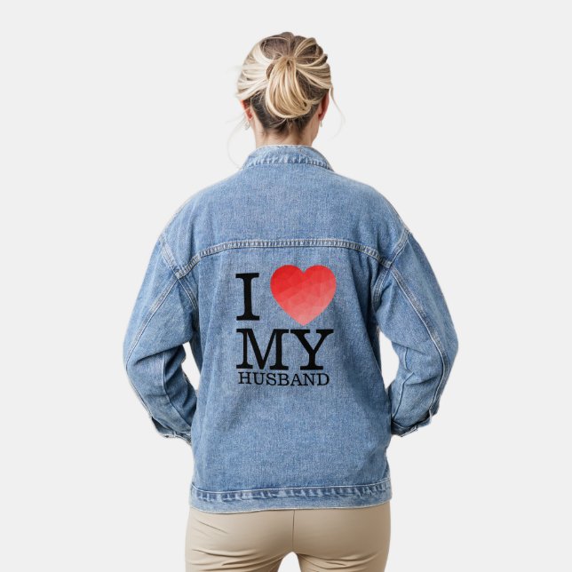 I love my husband geometric heart Valentine day Denim Jacket (Model)