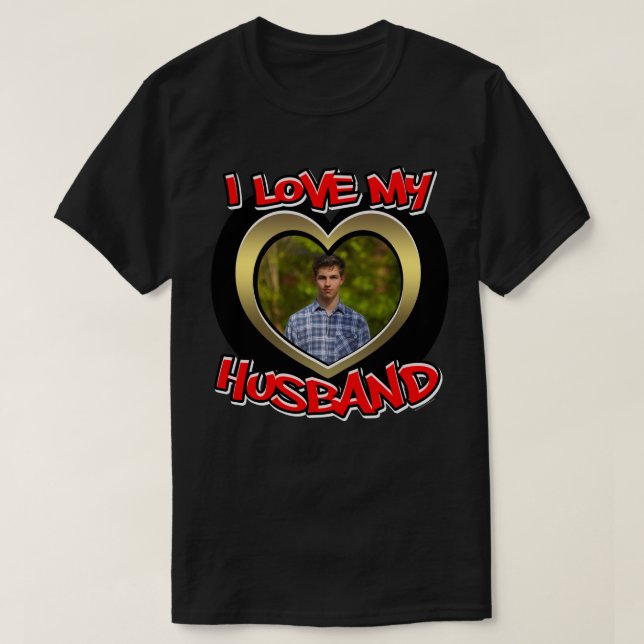 I Love my Husband Graffiti Heart Gold Red Photo T-Shirt (Design Front)