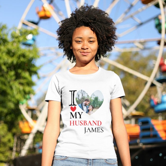 I Love My Husband Heart Custom Personalised Photo  T-Shirt (Creator Uploaded)