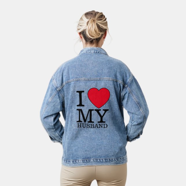 I love my husband heart Valentine day custom text Denim Jacket (Model)