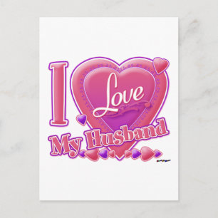I Love My Husband pink/purple - heart Postcard