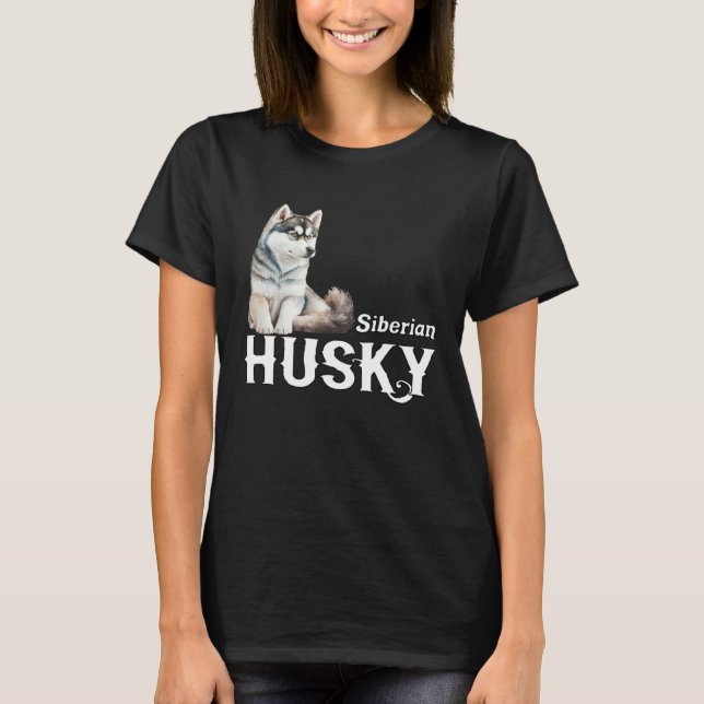 I Love My Husky Cute Sled Dog Siberian Husky T-Shirt (Front)