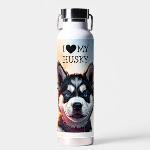 I Love My Husky Personalised Water Bottle