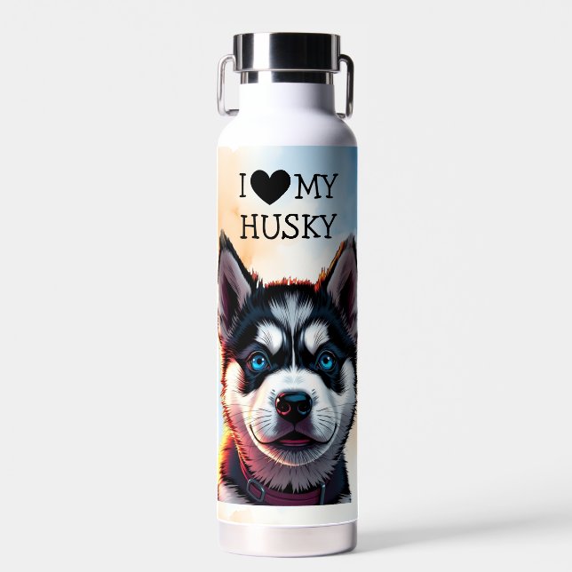 I Love My Husky Personalised Water Bottle (Front)