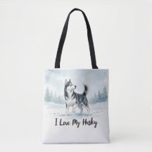 I Love My Husky Tote Bag
