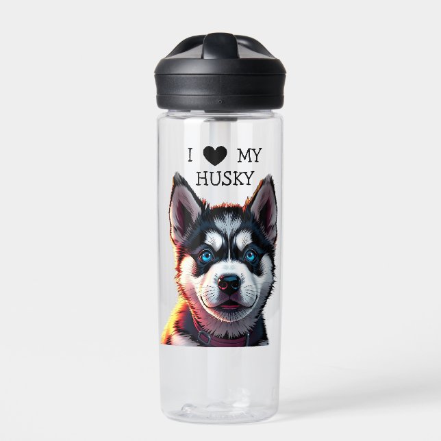 I Love My Husky  Water Bottle (Front)