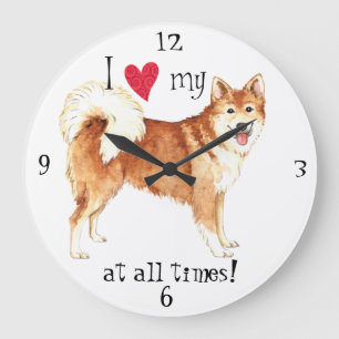 I Love my Icelandic Sheepdog Large Clock