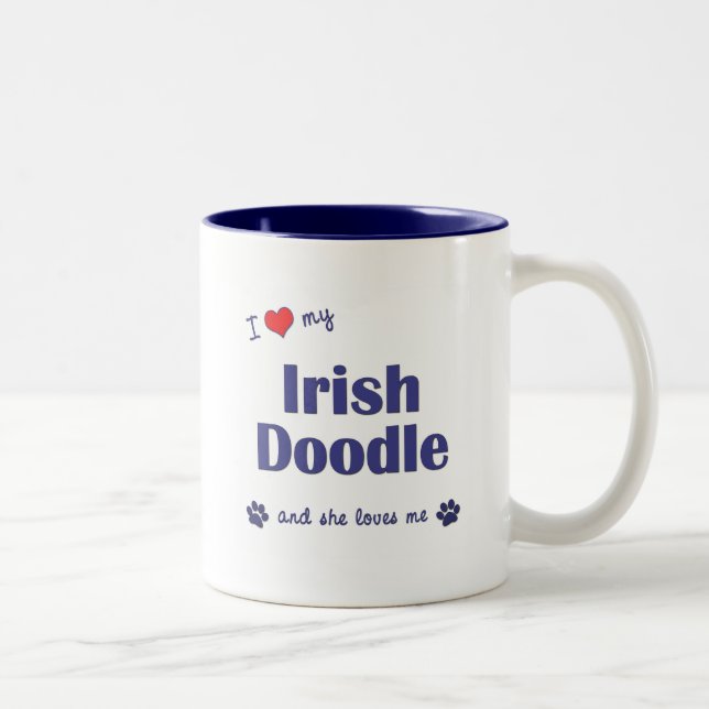 I Love My Irish Doodle (Female Dog) Two-Tone Coffee Mug (Right)